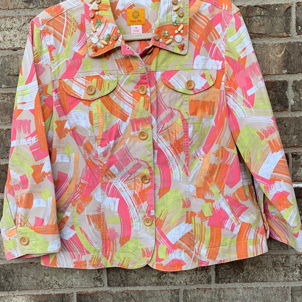 Take 50% Ruby Rd. Multicolor Abstract Jean Jacket… - image 6